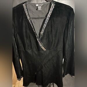 Carole Little Black Velvet V-Neck Top